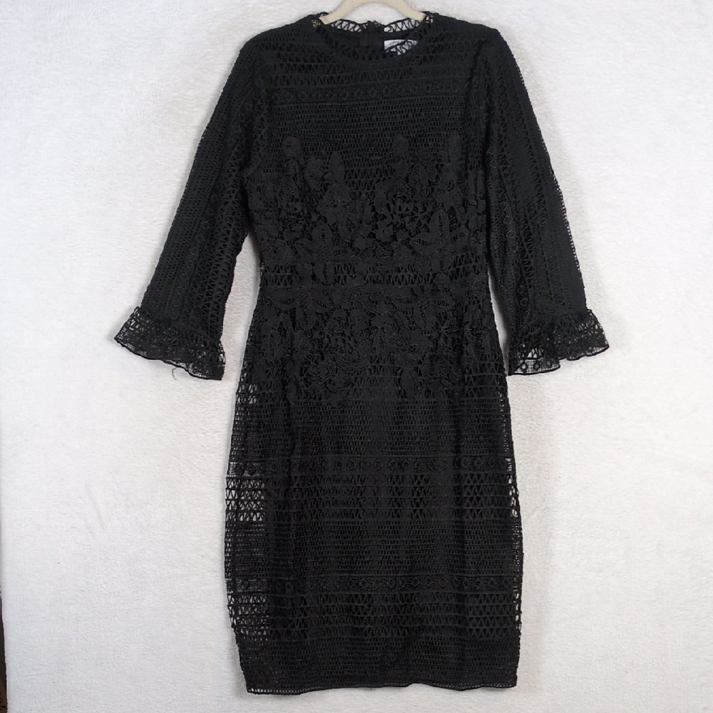 Polagram Women's Lace Whimsigoth Long Sleeve‎ Midi Dress Size M
